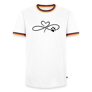 Infinity Herz mit Pfote Hund Katze - Männer Kontrast-T-Shirt - Weiß/Dreifarbig - Vorne - AI Model Female 172 light (172cm) & AI Model Male 185 light (185cm)