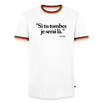 Wenn du fällst, bin ich da - Männer Kontrast-T-Shirt - Weiß/Dreifarbig - Vorne - AI Model Female 172 light (172cm) & AI Model Male 185 light (185cm)