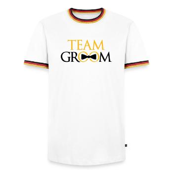 rings team groom bachelor party bachelor par - Men's Ringer Shirt - white/tricolour - Front - AI Model Female 172 light (172cm) & AI Model Male 185 light (185cm)