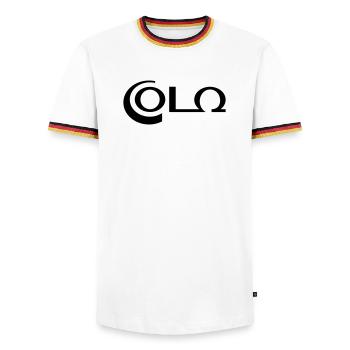 Cola - vector graphic - Men's Ringer Shirt - white/tricolour - Front - AI Model Female 172 light (172cm) & AI Model Male 185 light (185cm)