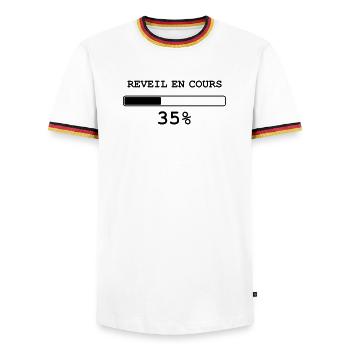 Wake current - Men's Ringer Shirt - white/tricolour - Front - AI Model Female 172 light (172cm) & AI Model Male 185 light (185cm)