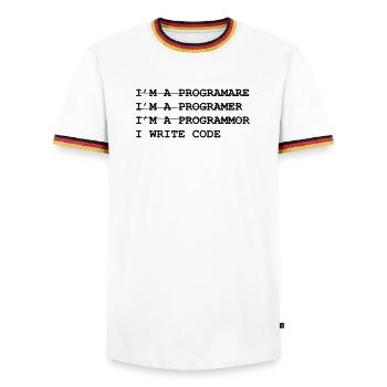 Geek - Développeur - Informatique - T-shirt contrasté Homme - blanc/tricolore - Devant - AI Model Female 172 light (172cm) & AI Model Male 185 light (185cm)