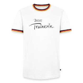 Beste Trainerin - Männer Kontrast-T-Shirt - Weiß/Dreifarbig - Vorne - AI Model Female 172 light (172cm) & AI Model Male 185 light (185cm)
