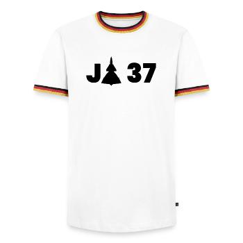 JA 37 Viggen - T-shirt contrasté Homme - blanc/tricolore - Devant - AI Model Female 172 light (172cm) & AI Model Male 185 light (185cm)