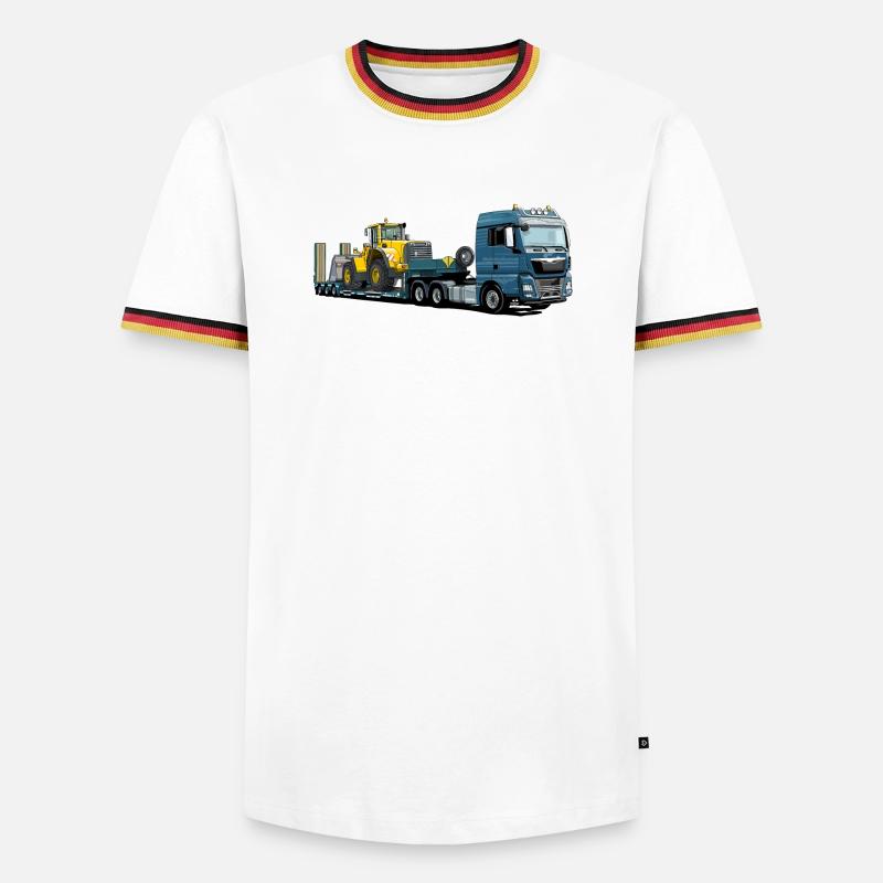 Tieflader mit Bagger - Männer Kontrast-T-Shirt - Weiß/Dreifarbig