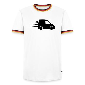 Bestellen Sie ein Auto bestelingen - Männer Kontrast-T-Shirt - Weiß/Dreifarbig - Vorne - AI Model Female 172 light (172cm) & AI Model Male 185 light (185cm)