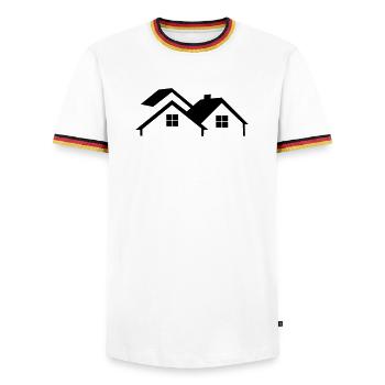 House logo simple - Men's Ringer Shirt - white/tricolour - Front - AI Model Female 172 light (172cm) & AI Model Male 185 light (185cm)