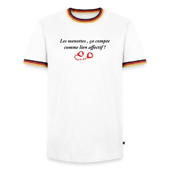 Les menottes ça compte comme lien affectif - T-shirt contrasté Homme - blanc/tricolore - Devant - AI Model Female 172 light (172cm) & AI Model Male 185 light (185cm)