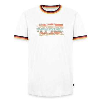 Vélo rayé arc-en-ciel - T-shirt contrasté Homme - blanc/tricolore - Devant - AI Model Female 172 light (172cm) & AI Model Male 185 light (185cm)