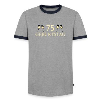 75th birthday 75 years - Men's Ringer Shirt - grey/navy  - Front - AI Model Female 172 light (172cm) & AI Model Male 178 light (178cm)