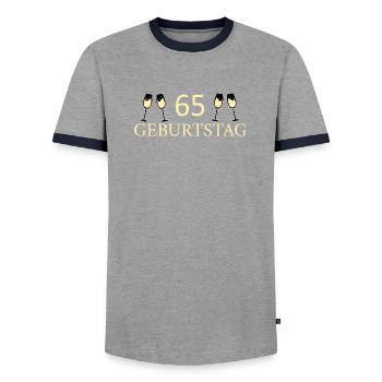 65e anniversaire 65 ans - T-shirt contrasté Homme - gris/marine  - Devant - AI Model Female 172 light (172cm) & AI Model Male 178 light (178cm)