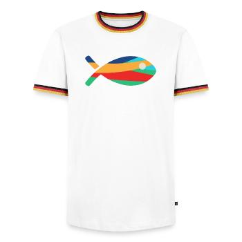 POISSON - T-shirt contrasté Homme - blanc/tricolore - Devant - AI Model Female 172 light (172cm) & AI Model Male 185 light (185cm)