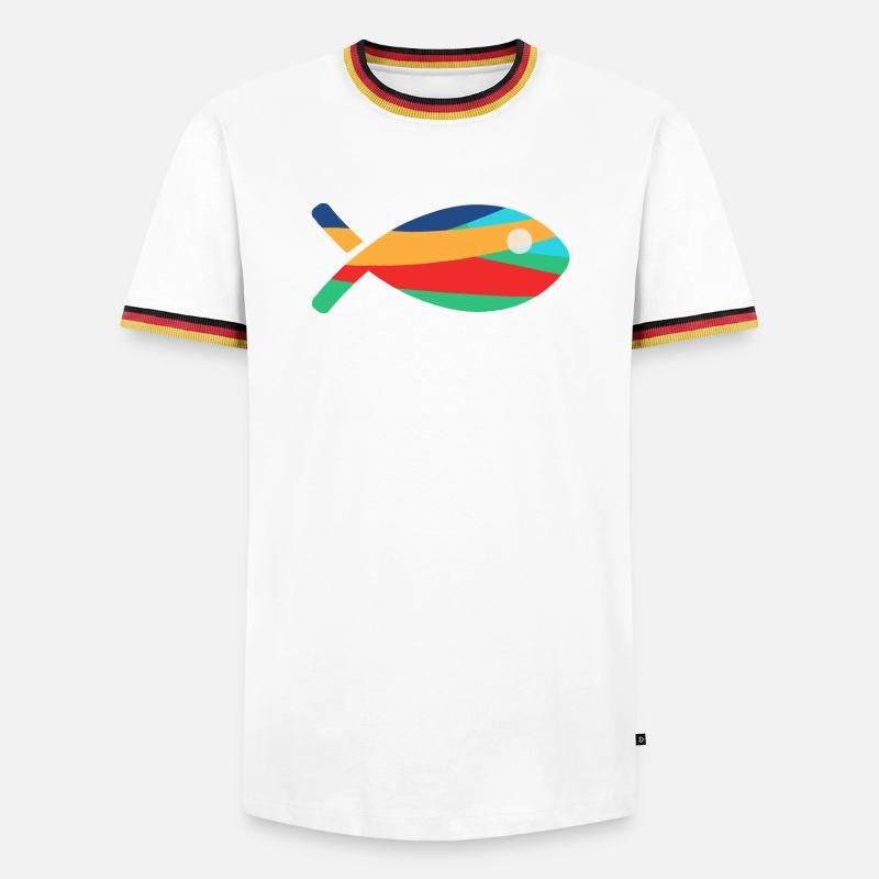 FISCH - Männer Kontrast-T-Shirt - Weiß/Dreifarbig