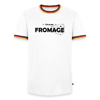 Team Käse - Männer Kontrast-T-Shirt - Weiß/Dreifarbig - Vorne - AI Model Female 172 light (172cm) & AI Model Male 185 light (185cm)