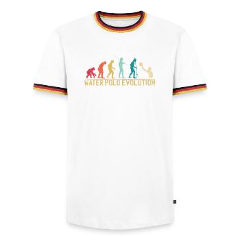 Water Polo Evolution Progression Design - Men's Ringer Shirt - white/tricolour - Front - AI Model Female 172 light (172cm) & AI Model Male 185 light (185cm)