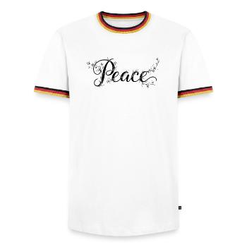 Peace  - Männer Kontrast-T-Shirt - Weiß/Dreifarbig - Vorne - AI Model Female 172 light (172cm) & AI Model Male 185 light (185cm)