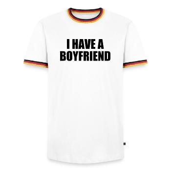 I have a boyfriend - Men's Ringer Shirt - white/tricolour - Front - AI Model Female 172 light (172cm) & AI Model Male 185 light (185cm)