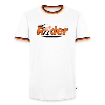 Fahrersilhouette auf Orange - Männer Kontrast-T-Shirt - Weiß/Dreifarbig - Vorne - AI Model Female 172 light (172cm) & AI Model Male 185 light (185cm)