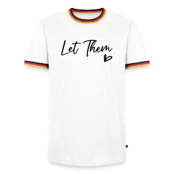 Let them God Kids T-Shirt - Men's Ringer Shirt - white/tricolour - Front - AI Model Female 172 light (172cm) & AI Model Male 185 light (185cm)