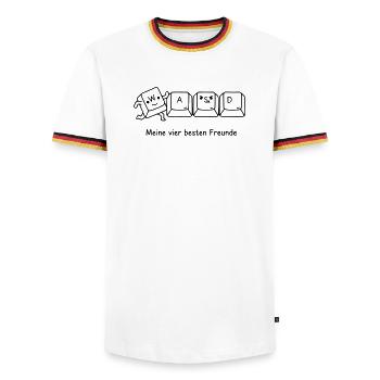 Amis joueurs : WASD | Drôle de dicton pour les joueurs - T-shirt contrasté Homme - blanc/tricolore - Devant - AI Model Female 172 light (172cm) & AI Model Male 185 light (185cm)