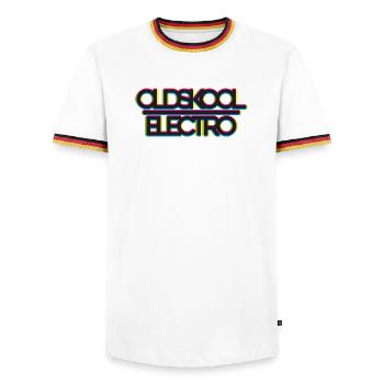 OldSchool Electro Neon 80s - Men's Ringer Shirt - white/tricolour - Front - AI Model Female 172 light (172cm) & AI Model Male 185 light (185cm)