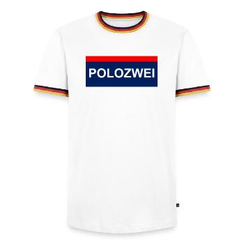 PoloZwei auto wagen Oldtimer oida - Männer Kontrast-T-Shirt - Weiß/Dreifarbig - Vorne - AI Model Female 172 light (172cm) & AI Model Male 185 light (185cm)