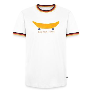 Banane Lustige Frucht Illustration - Männer Kontrast-T-Shirt - Weiß/Dreifarbig - Vorne - AI Model Female 172 light (172cm) & AI Model Male 185 light (185cm)