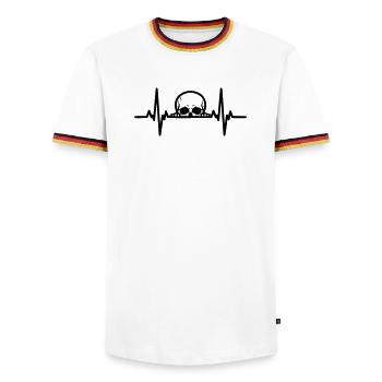Skull Heartbeat – Gothic & Rock Lineart - Men's Ringer Shirt - white/tricolour - Front - AI Model Female 172 light (172cm) & AI Model Male 185 light (185cm)