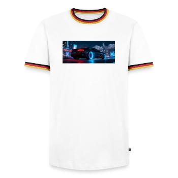 Nuit de la ville de Neonflitzer - T-shirt contrasté Homme - blanc/tricolore - Devant - AI Model Female 172 light (172cm) & AI Model Male 185 light (185cm)