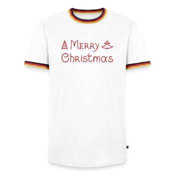 Joyeux Noël, phrase manuscrite. - T-shirt contrasté Homme - blanc/tricolore - Devant - AI Model Female 172 light (172cm) & AI Model Male 185 light (185cm)
