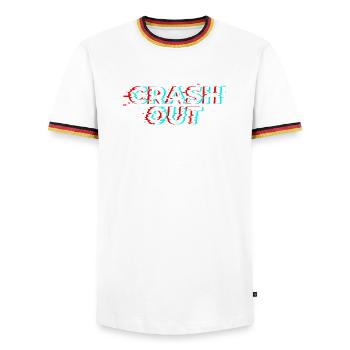 Crash Out - Glitch Style White Red Cyan - Men's Ringer Shirt - white/tricolour - Front - AI Model Female 172 light (172cm) & AI Model Male 185 light (185cm)