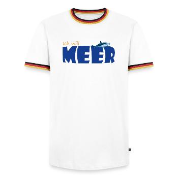 ICH WILL MEER - Männer Kontrast-T-Shirt - Weiß/Dreifarbig - Vorne - AI Model Female 172 light (172cm) & AI Model Male 185 light (185cm)