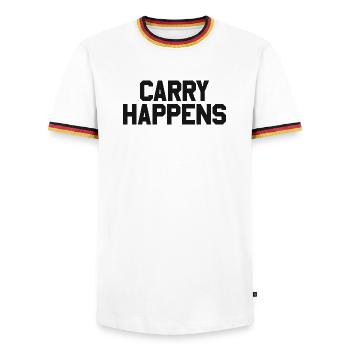 Carrying weapons according to the 2nd Amendment: Concealed - Men's Ringer Shirt - white/tricolour - Front - AI Model Female 172 light (172cm) & AI Model Male 185 light (185cm)