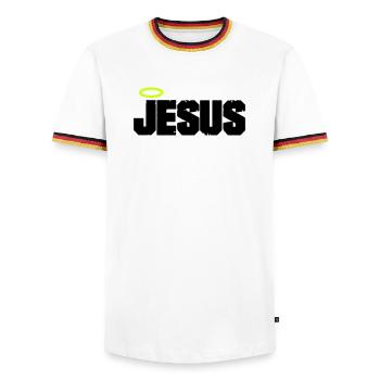 Mon Dieu - T-shirt contrasté Homme - blanc/tricolore - Devant - AI Model Female 172 light (172cm) & AI Model Male 185 light (185cm)