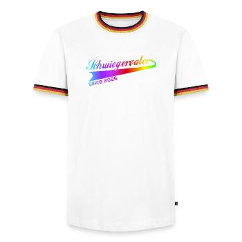 Beau-père 2026, meilleur beau-père de tous les temps - T-shirt contrasté Homme - blanc/tricolore - Devant - AI Model Female 172 light (172cm) & AI Model Male 185 light (185cm)