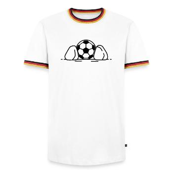 Fußball am Boden Anstoß Symbol Vektor - Männer Kontrast-T-Shirt - Weiß/Dreifarbig - Vorne - AI Model Female 172 light (172cm) & AI Model Male 185 light (185cm)