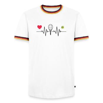 Tennis ist mein Herzschlag - Männer Kontrast-T-Shirt - Weiß/Dreifarbig - Vorne - AI Model Female 172 light (172cm) & AI Model Male 185 light (185cm)