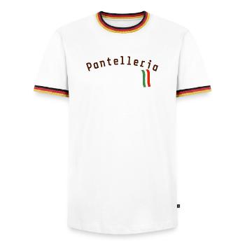 Pantelleria text italy - Men's Ringer Shirt - white/tricolour - Front - AI Model Female 172 light (172cm) & AI Model Male 185 light (185cm)