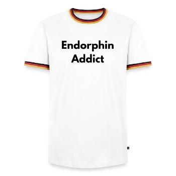 Endorphinabhängiger - Männer Kontrast-T-Shirt - Weiß/Dreifarbig - Vorne - AI Model Female 172 light (172cm) & AI Model Male 185 light (185cm)