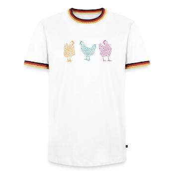 Fans de poulet - Coq - Coq - Poulet fleur - Bio - T-shirt contrasté Homme - blanc/tricolore - Devant - AI Model Female 172 light (172cm) & AI Model Male 185 light (185cm)
