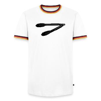 BBQ Grill Tongs Silhouette - Männer Kontrast-T-Shirt - Weiß/Dreifarbig - Vorne - AI Model Female 172 light (172cm) & AI Model Male 185 light (185cm)