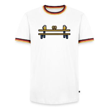 Beer garden table folk festival pretzel beer regulars' table - Men's Ringer Shirt - white/tricolour - Front - AI Model Female 172 light (172cm) & AI Model Male 185 light (185cm)