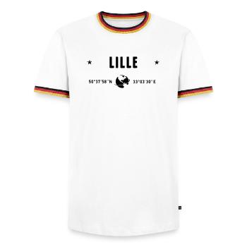 Lille France Coordonnées Gps Globe - T-shirt contrasté Homme - blanc/tricolore - Devant - AI Model Female 172 light (172cm) & AI Model Male 185 light (185cm)