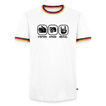 papier stein metal - Männer Kontrast-T-Shirt - Weiß/Dreifarbig - Vorne - AI Model Female 172 light (172cm) & AI Model Male 185 light (185cm)