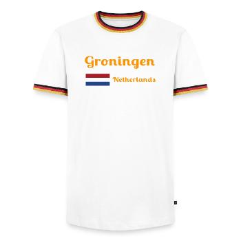 Groningen Netherlands - Stylish prints - Men's Ringer Shirt - white/tricolour - Front - AI Model Female 172 light (172cm) & AI Model Male 185 light (185cm)