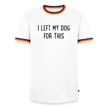 Chien - J’ai laissé mon chien à la maison - T-shirt contrasté Homme - blanc/tricolore - Devant - AI Model Female 172 light (172cm) & AI Model Male 185 light (185cm)