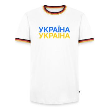 Ukraine Ukraina Ukrainian flag - Men's Ringer Shirt - white/tricolour - Front - AI Model Female 172 light (172cm) & AI Model Male 185 light (185cm)