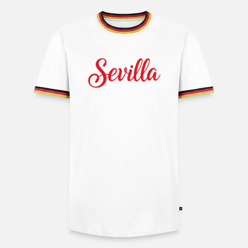 Sevilla Script Rot Pinsel - Männer Kontrast-T-Shirt - Weiß/Dreifarbig