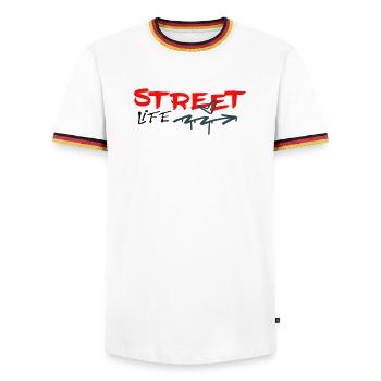 Street life Graffiti - Men's Ringer Shirt - white/tricolour - Front - AI Model Female 172 light (172cm) & AI Model Male 185 light (185cm)