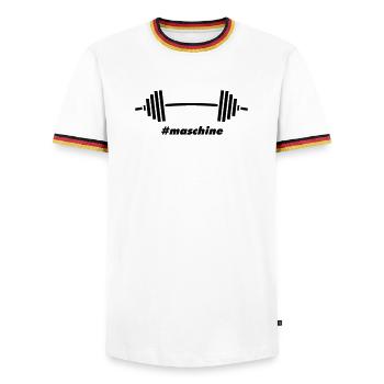 #Maschine: Power, Weights & Fitness - Men's Ringer Shirt - white/tricolour - Front - AI Model Female 172 light (172cm) & AI Model Male 185 light (185cm)